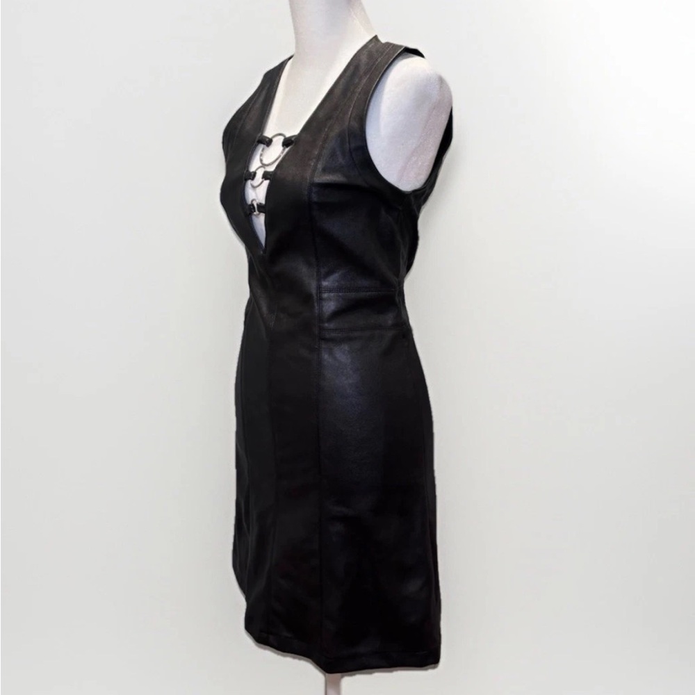 Divided Black Faux Leather Mini Dress Cutout Ring Detail Sleeveless Bodycon Sz 4 - Picture 5 of 6